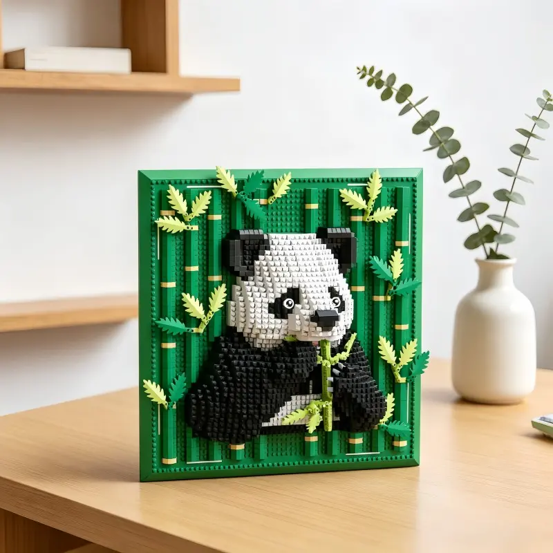 Bamboo Forest Panda 3D Frame Puzzle, Traditional Style Natural Look, Micro-Particle Panda Design, Frame for Desktop, Kids' Assembly Toy, Holiday Gift