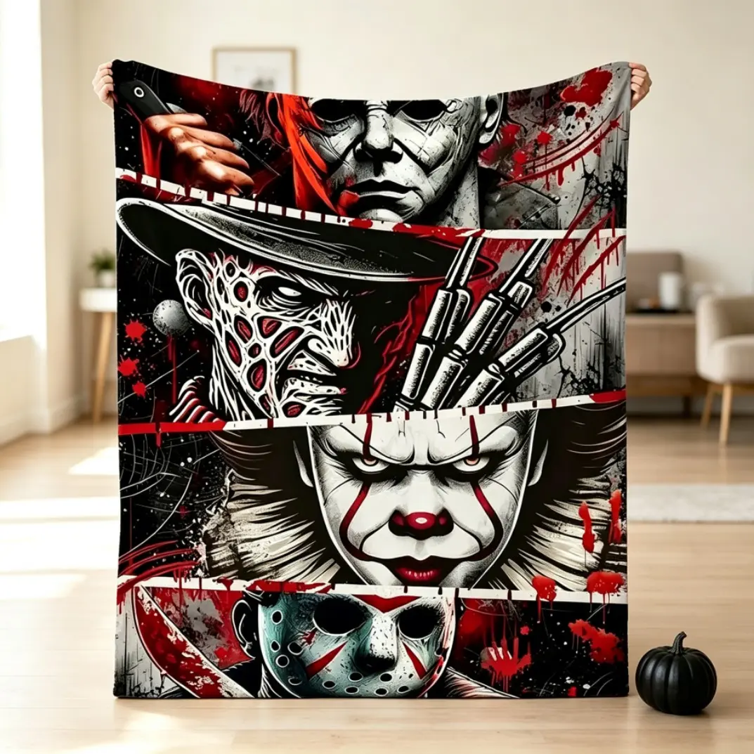 Horror Movie Watching Blanket, Halloween Blanket Gift, Movie Blanket, Horror Blanket Gifts for Halloween, Soft Fuzzy Flannel Fleece Throw Blanket for Couch Sofa Bed, Holiday Blanket Gift, Home Bedroom Decor Blanket for Adults Kids