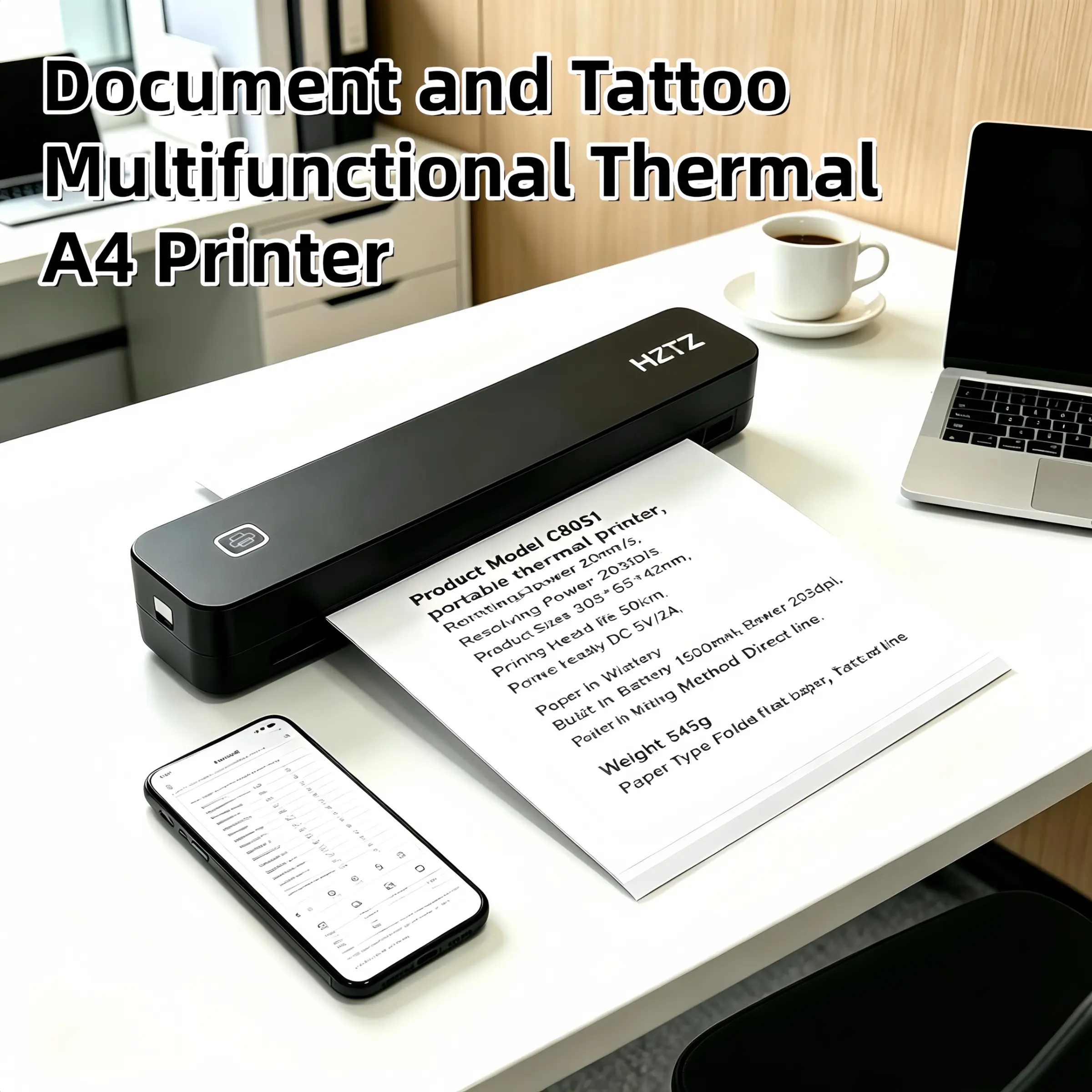 Portable Thermal Printer, 1 Count USB Rechargeable Wireless Printer, Compact Lightweight Printer for Documents, Photos, Labels, Office Supplies