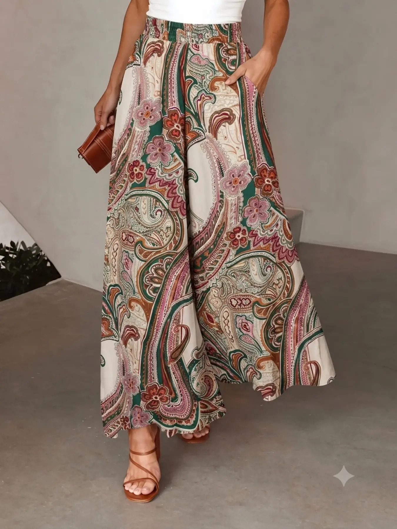 Paisley Floral Print Wide Leg Pants, Stylish and Comfortable Design, Perfect for Casual Wear, Unique Pattern for Everyday Fashion