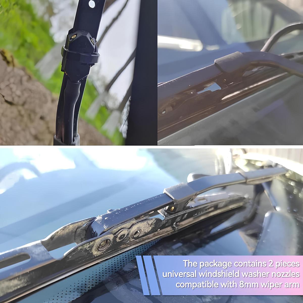 2 PCS Front Windshield Washer Nozzles, 4 Holes Car Windshield Washer Wiper Arm Sprayer, Auto Left Right Windshield Washer Squirter Nozzle Replacement, Universal Vehicle Accessories