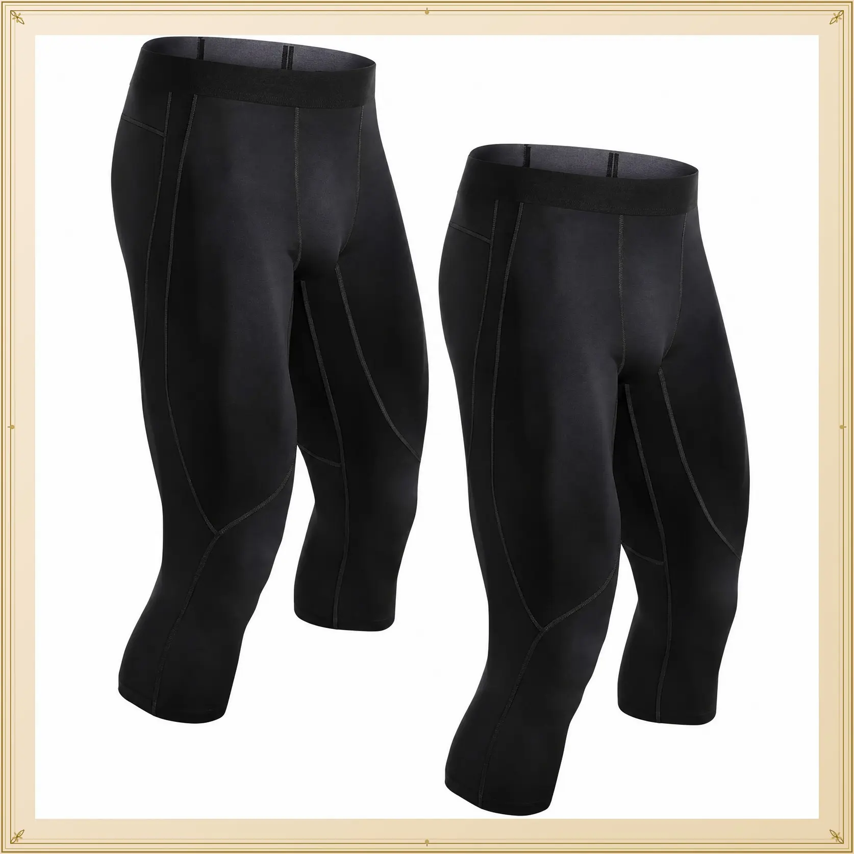 2 Pack Men's 3/4 Compression Pants, Athletic Basketball Workout Tights Leggings, Sport Running Spandex Base LayerGift
