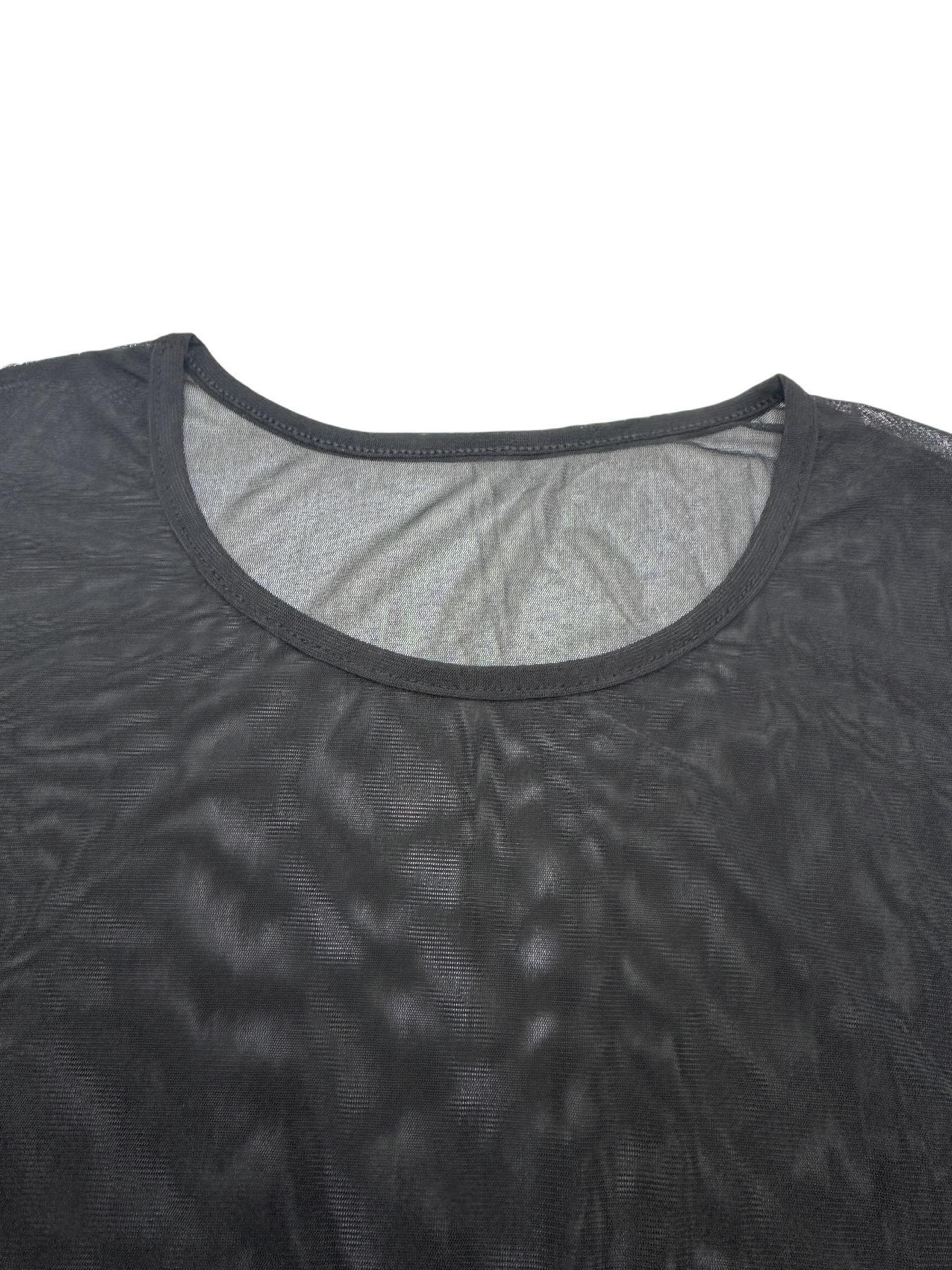 Women's Solid Sheer Round Neck Mesh Sports Tee without Bra, Long Sleeve Crew Neck T-shirt for Daily Outdoor Wear, Ladies Sportswear for All Seasons, Soft Polyester Top