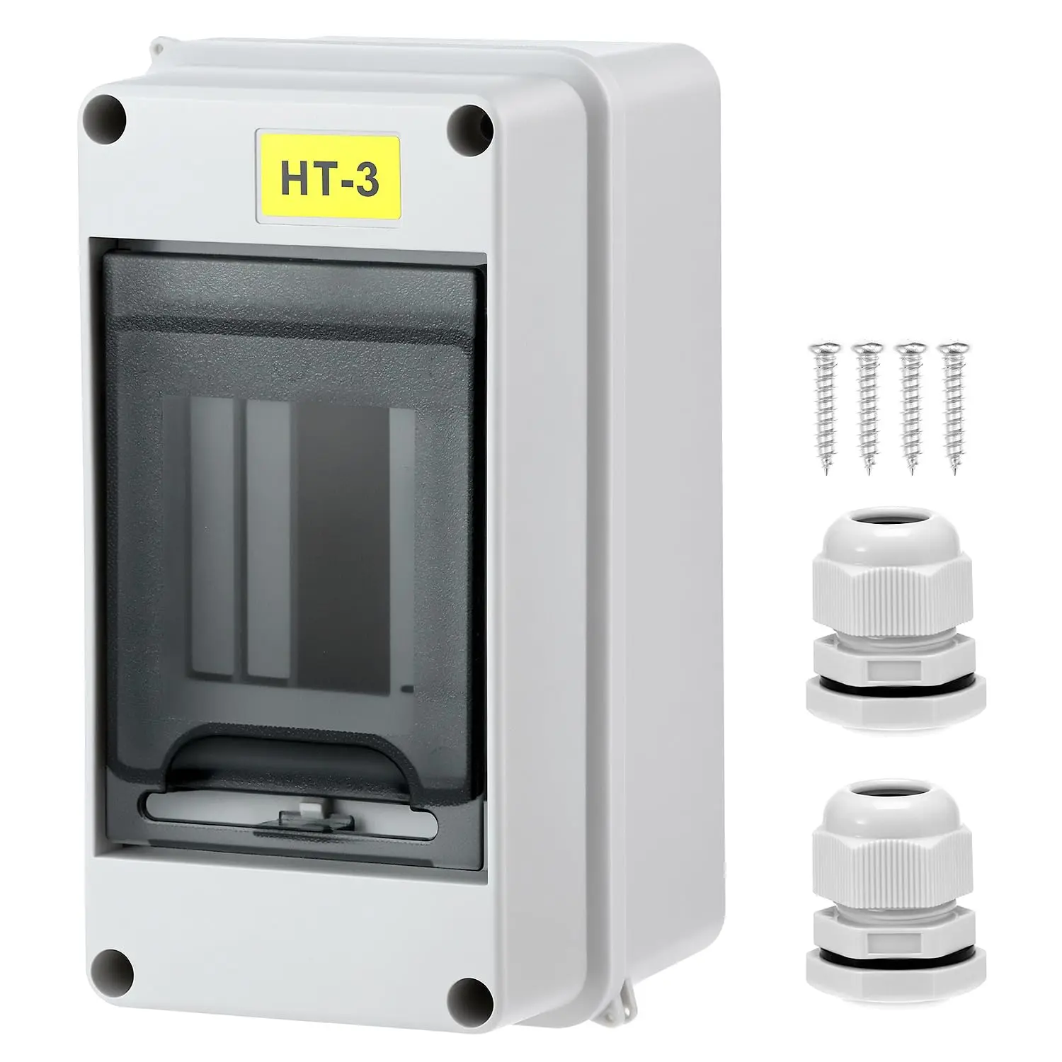 QWORK 3 Way Circuit Breaker Box with DIN Rail, IP65 Waterproof Electrical Distribution Box for Indoor & Outdoor, PC+ABS Enclosure with Accessories, 3.1x3.1x6.3 inches