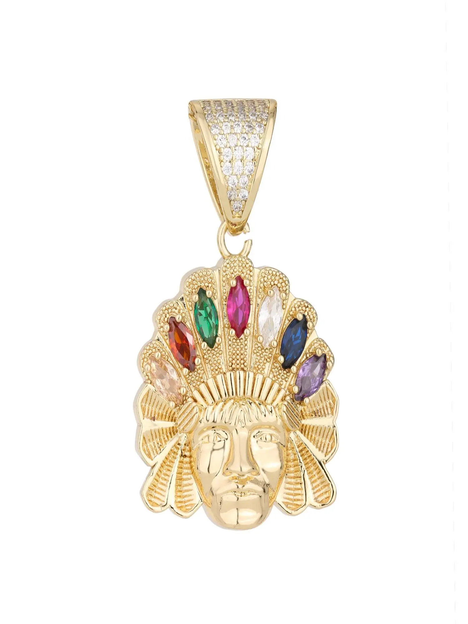 Indian Style Jewelry, Rhinestone Tribal Chief Pendant, Waterproof Brass Plated, Unisex Hip Hop Necklace, Party Daily Wear, Costume Jewelry Necklace