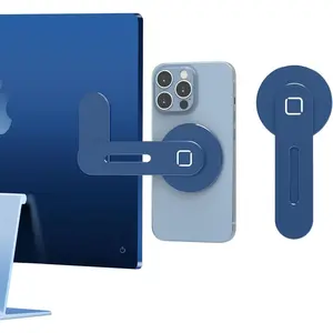 Magnetic Phone Holder for Laptop Designed for iPhone 17/16/15/14/13/12 MagSafe, Adjustable Phone Monitor Side Mount, Slim Portable Foldable Computer Expansion Bracket, Navy Blue