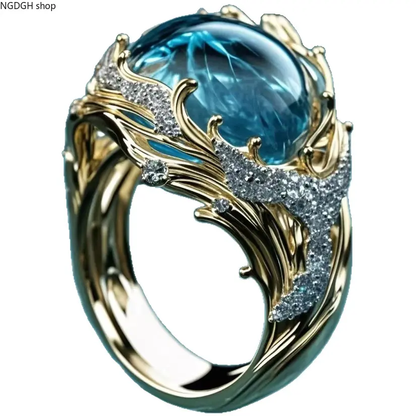 Sterling Silver Ocean Wave Ring for Women, Elegant Mermaid Jewelry with Blue Crystal and CZ Accents, Fantasy Sea Gift for Adults, Female