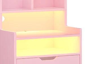 Sikaic LED Tall Nightstand with Bookshelf Charging Station Pink Modern Bedside Table RGB LED Lights 2 USB Ports Storage Drawers Multifunctional Light Strips