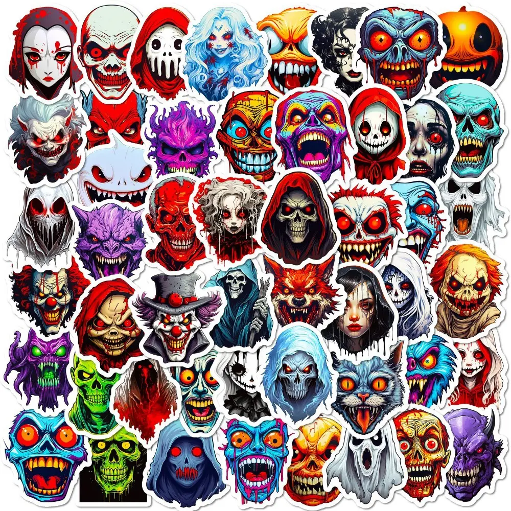 50Pcs Horror Skull Ghost Face Graffiti Stickers, Scary Halloween Prank Waterproof Vinyl Decals for Laptop Water Bottle Skateboard Luggage