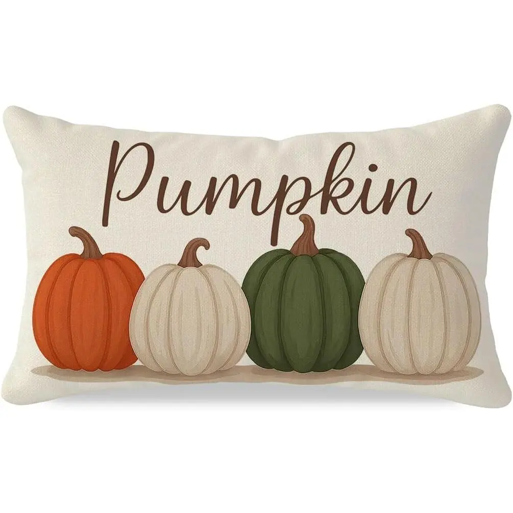 Fall Olive Green Orange Pumpkin Pillow Covers 12x20, Fall Thanksgiving Decorations for  Decor, Outdoor Autumn  Decorative Cushion Case for Living Room Bedroom Sofa Couch Porch