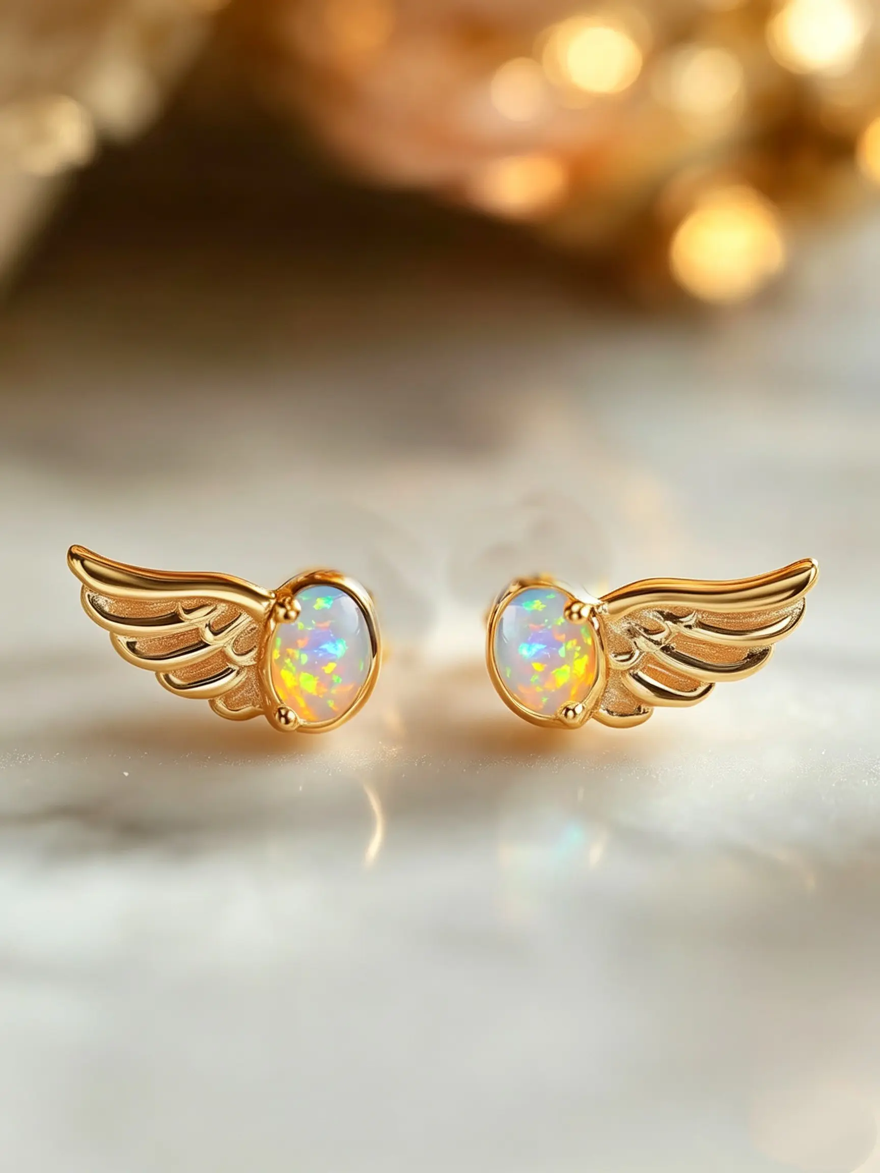 Elegant Angel Wings Stud Earrings for Women and Girls Synthetic Opal Inlay Stackable Earrings Delicate Jewelry Perfect for Engagement Weddings, Daily Wear Anniversary Gift for Her