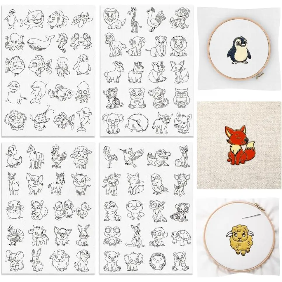 80 count Water Soluble Embroidery Stabilizers  Patterns Embroidery Stick and  Paper with Pre-Printed   for Hand Sewing Lover Beginners