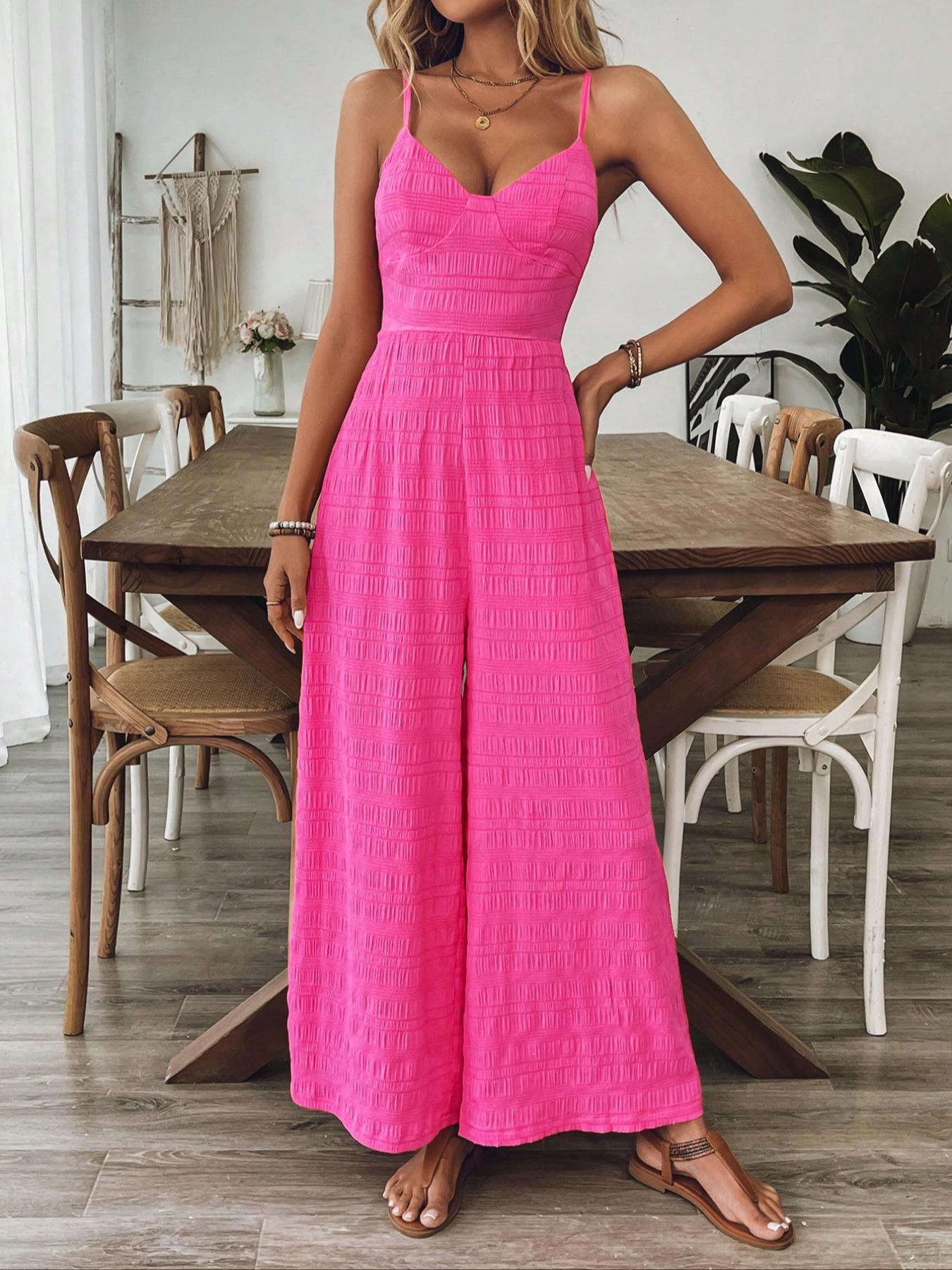 Women's Plain Bow Decor Jumpsuit, 1 Count Casual Sleeveless Cami Jumpsuit for Daily Wear, Ladies Clothes for All Seasons