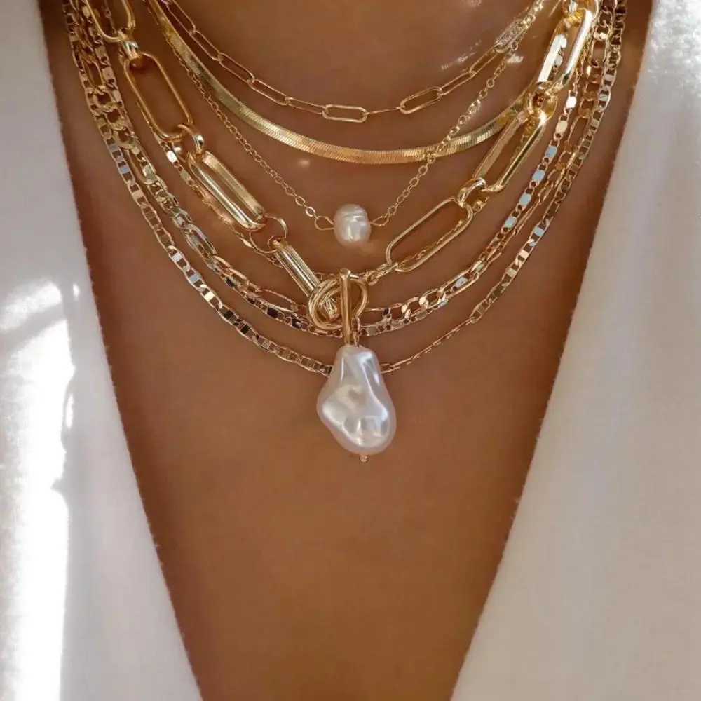 Women's Vintage Gold Artificial Gemstone Multi-Layer Necklaces Set, Female Boho Trendy Multiple-Style Crystal Pendant Jewelry Gifts