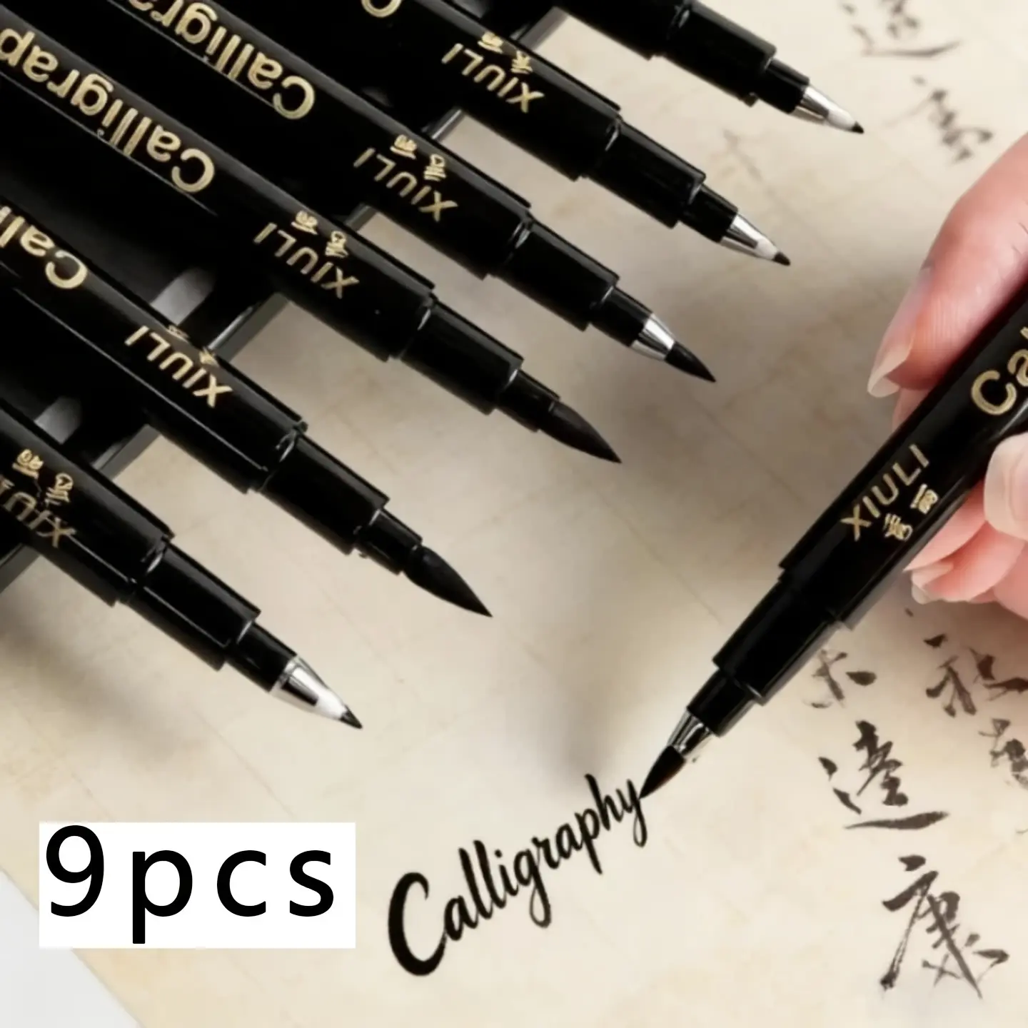 Calligraphy Soft-Tip Pens,8pcs Set, 4 Types of Nib Sizes (Brush Head/Medium/Fine/Ultra-Fine), for English Handwriting Art, Sketching, Journaling