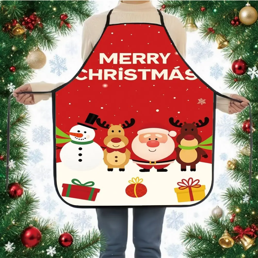 Christmas Apron with Santa, Snowman, Reindeer Print, Cute Holiday Kitchen Cooking Gift, Unisex, Winter Style, Perfect for Parties and Baking