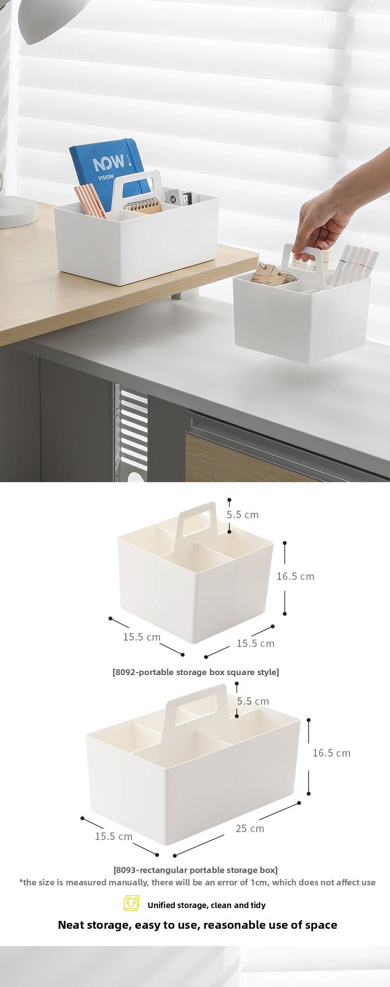 Desktop storage basket with handle, office supplies organizer, compartmented large-capacity stationery and miscellaneous small items storage box