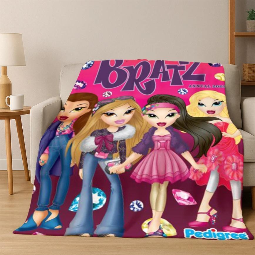 Bratz Doll Flannel Blanket Y2K Aesthetic Passion For Fashion Cute Cartoon Soft Warm Throw For Gamer Room Decor Dorm Essential Bed Sofa Home Holiday Gift
