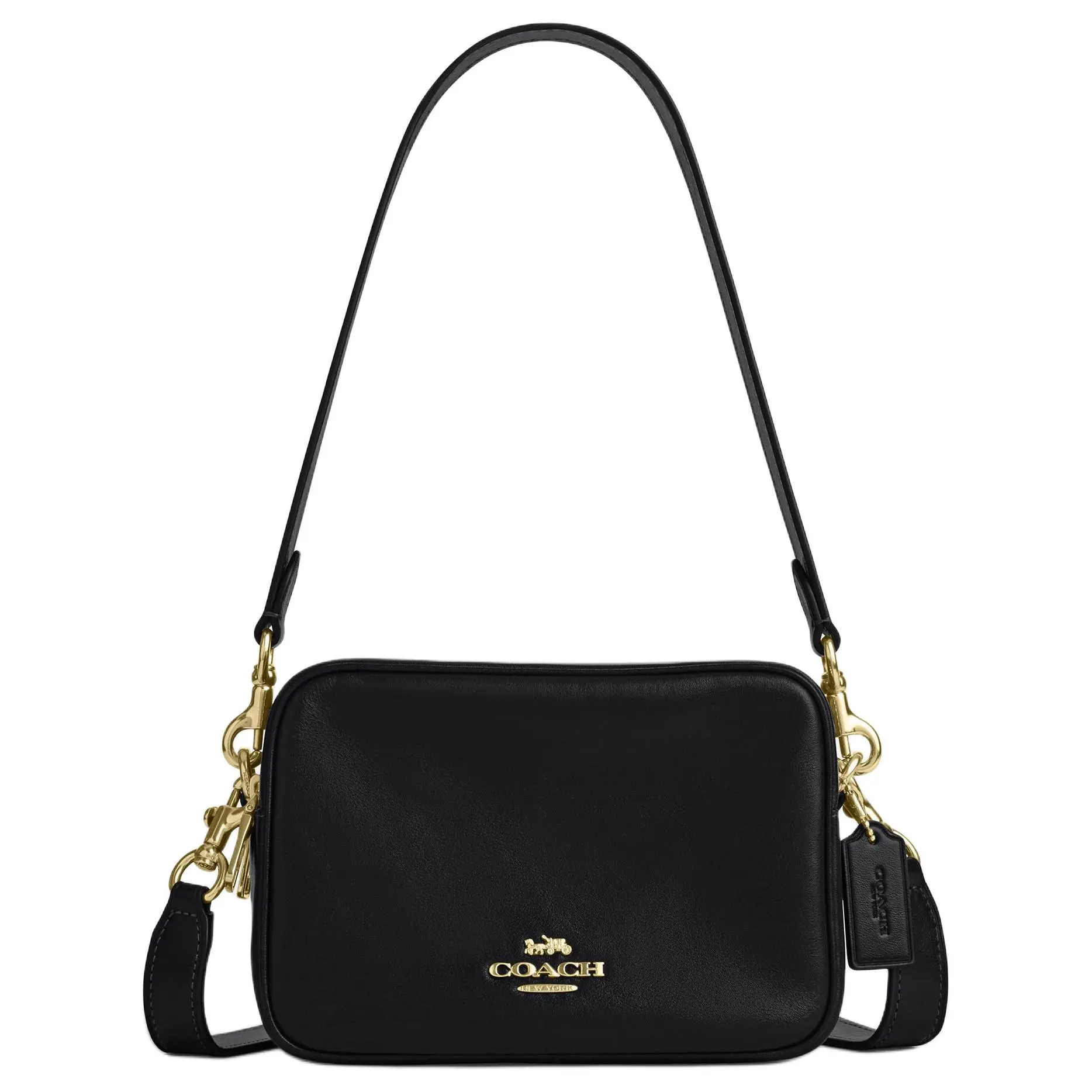 COACH Carey 19 Detachable Handle Crossbody Bag with Dual-Zip Closure and External Magnetic Snap – Genuine Leather Mini Shoulder Bag for Men and Women – Black