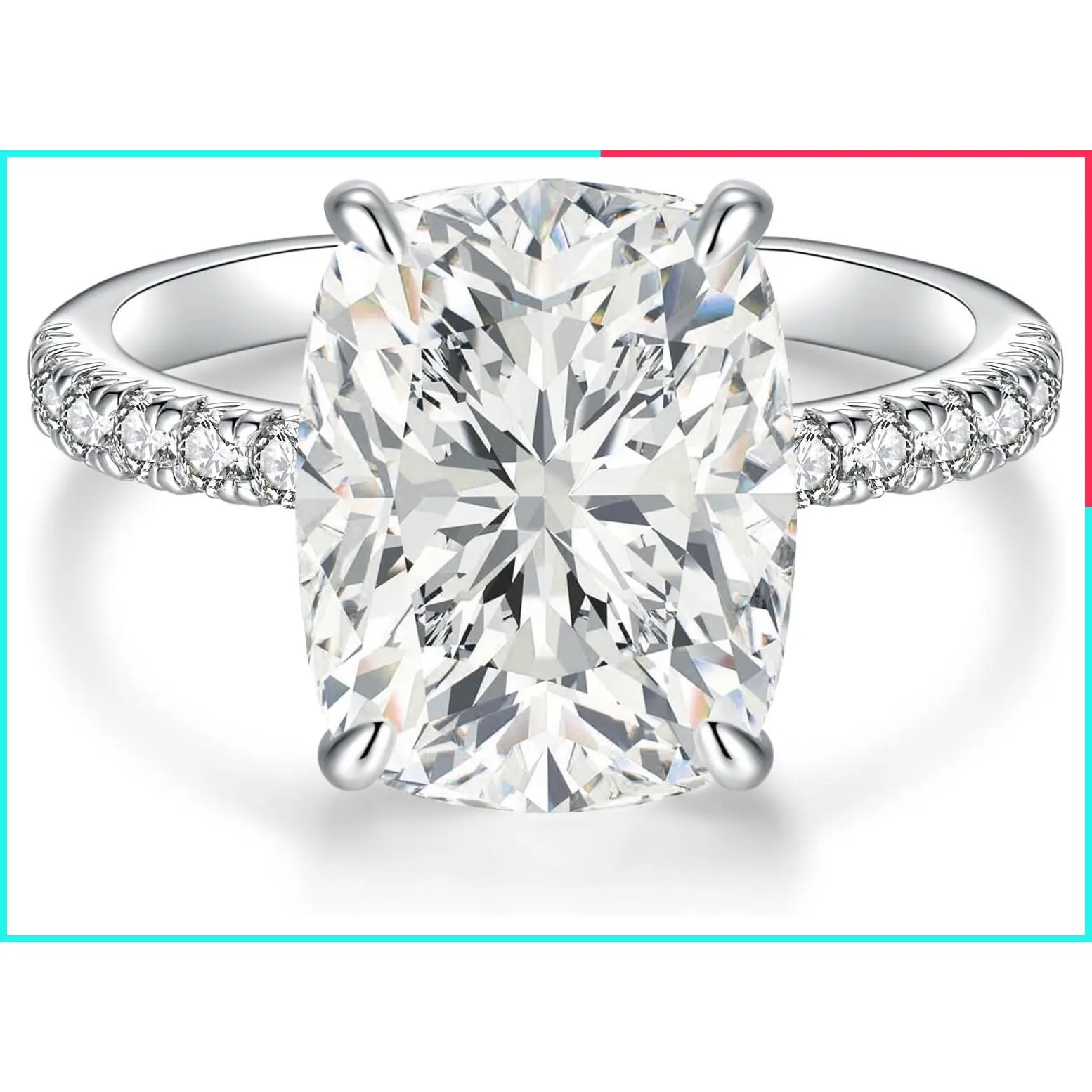 3/5CT Elongated Cushion Cut Engagement Ring for Women, Half Eternity | Travel 5A Cubic Zirconia Fake Diamond Promise Wedding Band, Hypoallergenic 14k Gold/White Gold Plated Gift for Anniversary