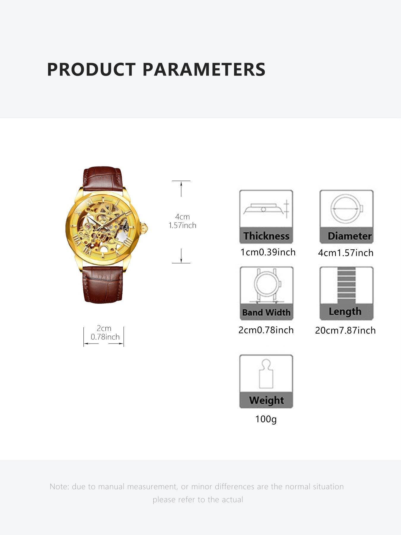 Men's Business Fashion Round Dial Stainless Steel Strap Analog Mechanical Watch, Mechanical Style Watches, Skeleton Wrist Watch for Party, Daily Clothing Decor, for Birthday Gift with Box, Skeleton Watches