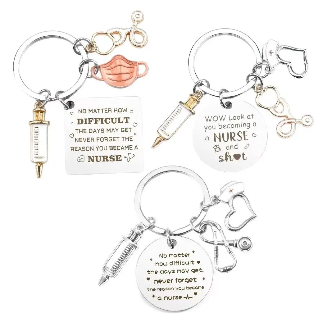 Cute Medical Theme Keychain, Polyester Wristlet for Nurses, RN, LPN, Medical Students, Appreciation Gift with Stethoscope & Syringe Charms, Medical Student Appreciation