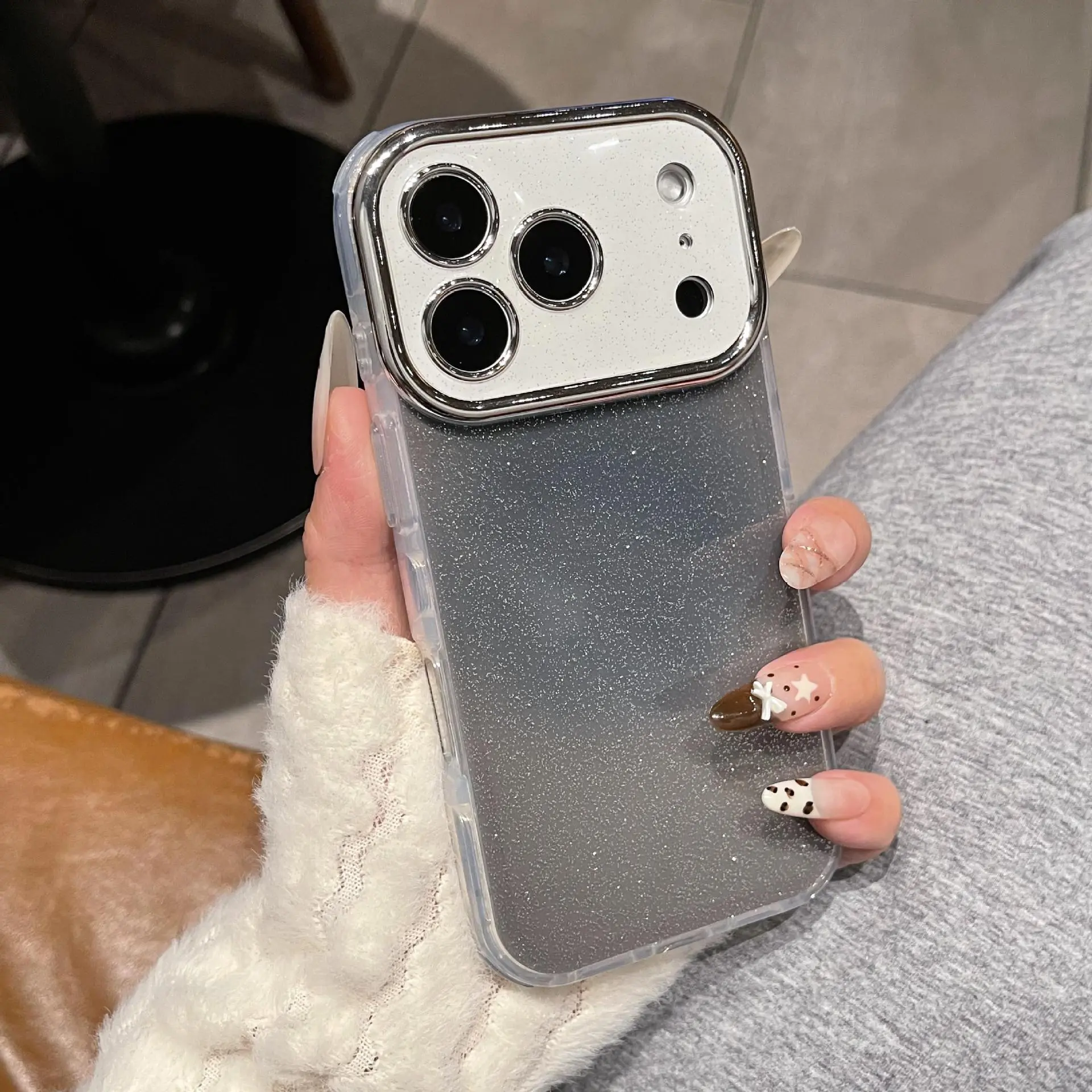 Compatible with iPhone 17 Pro Max/16 Pro/15/14 | Round Edge Semi-Transparent Glitter Shockproof Full Wrap Phone Case HNZ0248