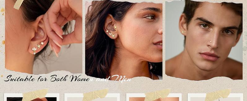FIASASO Hypoallergenic Flat Back Stud Earrings Surgical Steel Cartilage Earrings for Women Flatback Threadless Push in Nose Studs Lip Labret Medusa Conch Helix Tragus Piercing Jewelry 16G/18G/20G