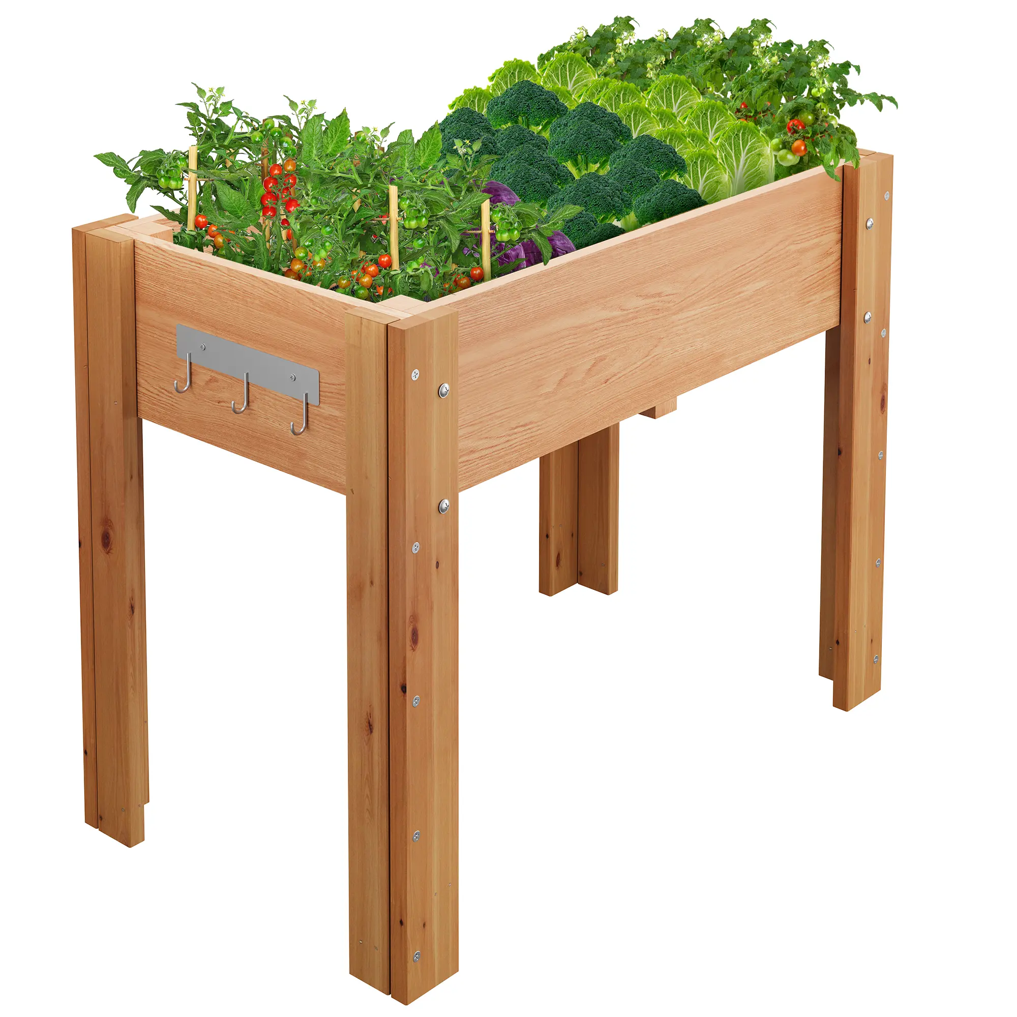 Garvee Sturdy Elevated Wooden Raised Garden Bed with Legs & Side Hooks, 48×24×30in Reinforced Deep Planter Box with Plant Liner, Ergonomic Standing Planter for Vegetables, Herbs & Flowers, Easy Assembly Outdoor Gardening Stand