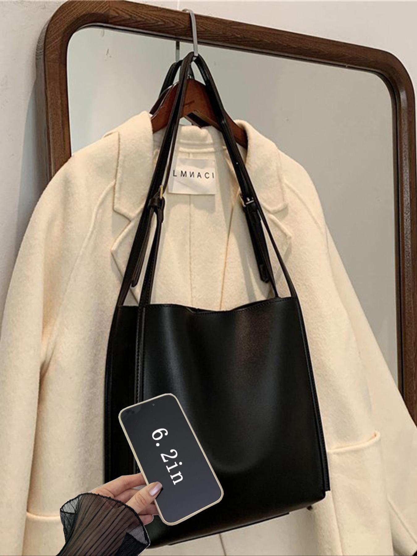 Women's Solid Color Shoulder Bag, Fashionable Large Capacity Tote Bag for Work & Daily Used, Casual Trendy Versatile High-quality Daily Commuting Bag