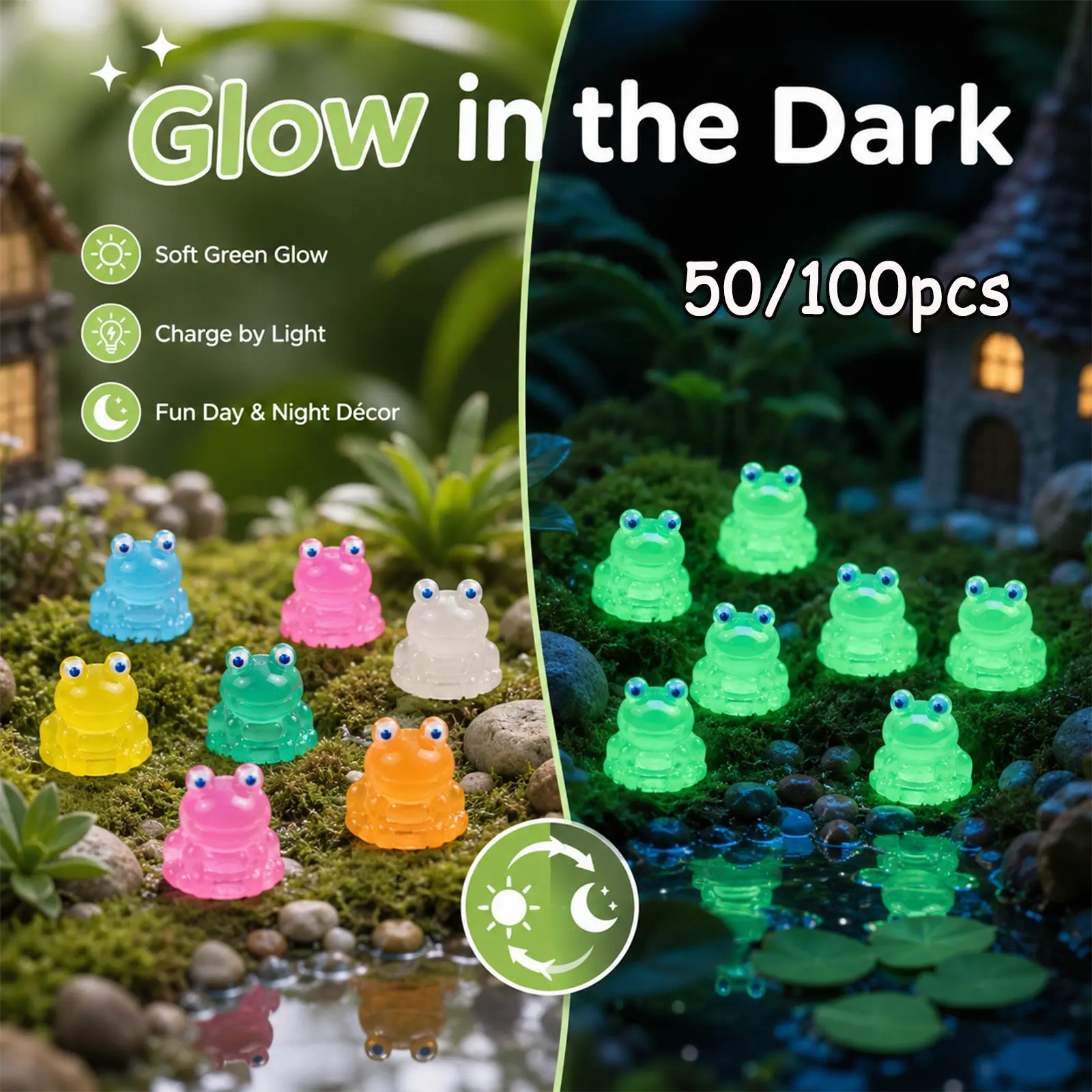50/100 Night Glow Glow in the Dark Large Eye Frog Ornaments, Cute Design Mini Resin Material Blue Eye Jelly Color Frogs, Desktop Garden Fun Decor, Party Gift