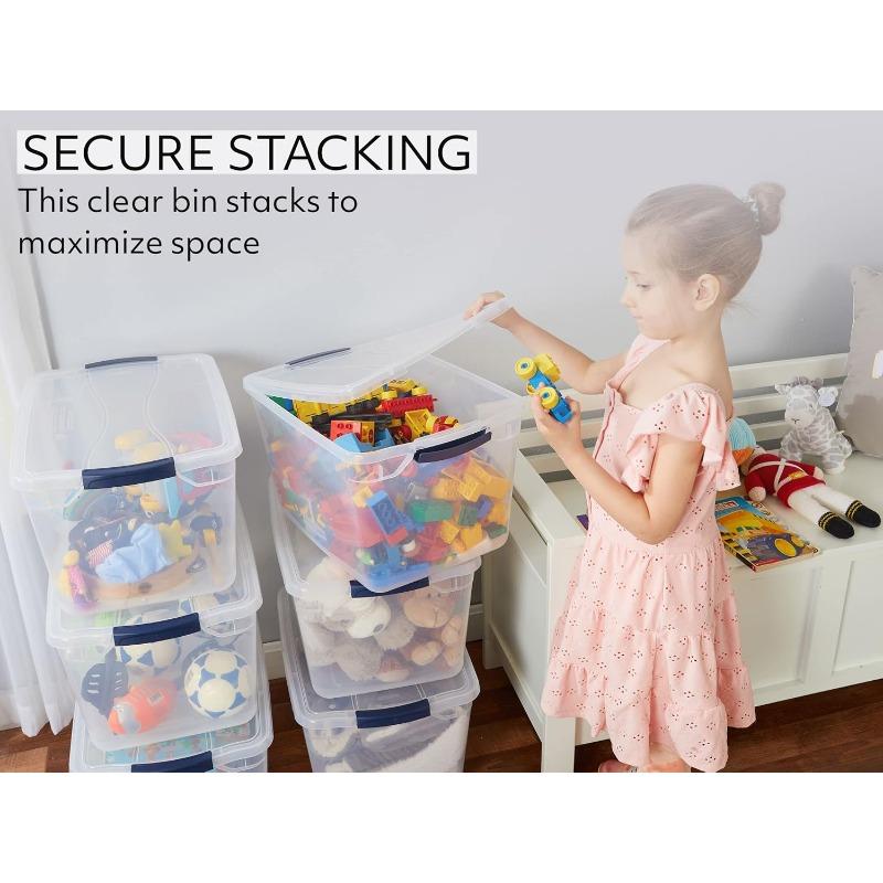 Cleverstore Clear 32 Qt 6 Pack Stackable Plastic Storage Containers with Durable Latching Clear Lids Visible Storage Great for Closet and Laundry Storage Organizing in the Home