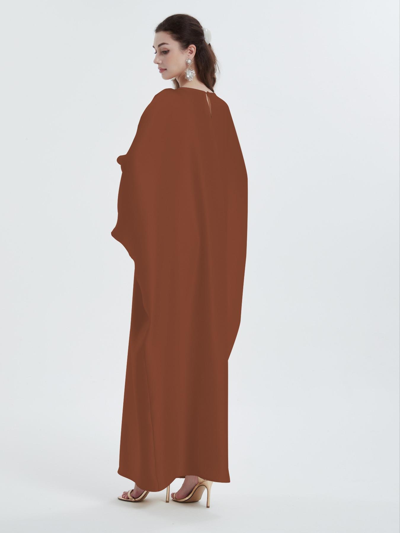 Women's Plain Rhinestone Decor Batwing Sleeve Kaftan Dress, Elegant Modest Maxi Dress for Party Wedding Guest, Dresses for Women, Ladies Longsleeves Dress, Minimalist Womenswear, Modest Clothes for All Seasons, Formal Dress Hides Tummy, Gown