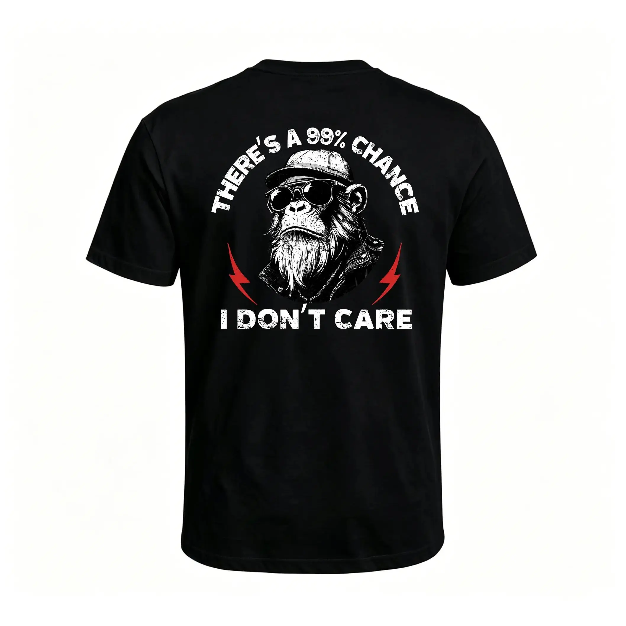 There's A 99% Chance I Don't Care Monkey T-shirt Fitted Short Sleeve Crew Neck Casual Rock Style Summer Medium Length 100% Cotton Made In USA