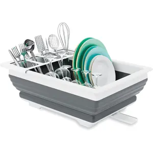 Collapsible Dish Drainer Portable Dinnerware Drainer Organizer for Kitchen RV Campers Travel Trailer Space Saving Kitchen Storage Tray