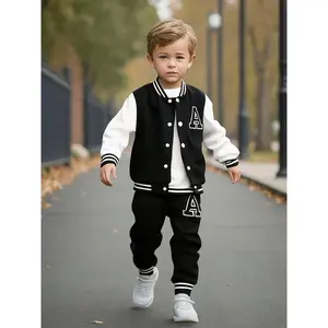 European And American Baby Boys' Autumn And Winter Baseball Suit with Letter A Printed Jacket And Letter A Printed Pants Two-Piece Set [Targeted Development], for Outdoor