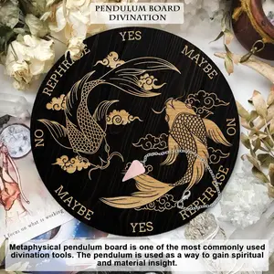 Pendulum Board Set, Wooden Dowsing Divination Board Metaphysical Message Board with Crystal Pendulum Necklace for Witchcraft Wiccan Altar Supplies Kit, Pisces Pattern