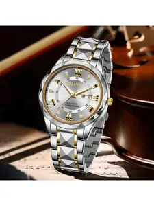 Men's Quartz Watch with Digital Dial, Calendar, Diamond-shaped Steel Band, Casual and Creative Wristwatch