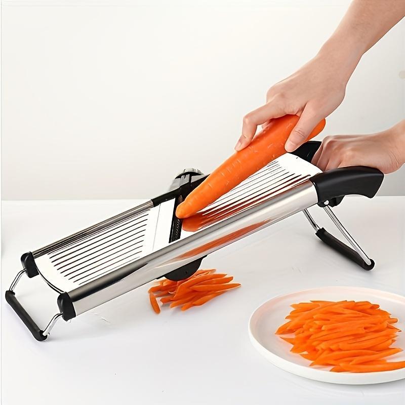 A Stainless Steel Vegetable And French Fry Slicer with Five Adjustable Blade Sizes, a Professional Mandoline Slicer, And an Onion Grater for Kitchen Additions