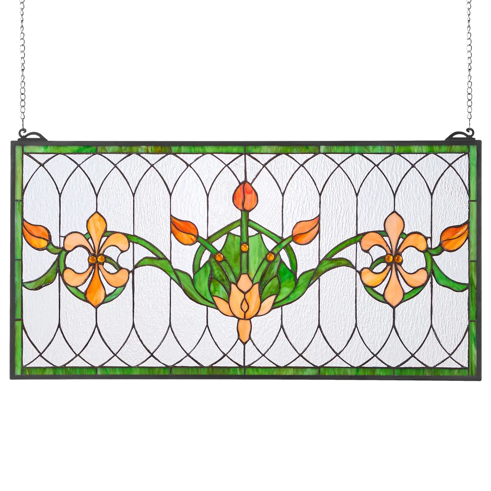 【DealsForYouDays】VEVOR Stained Glass Window Panel, 32 x 17 in, Tiffany Style Hanging Transom Window Panel with Chain, Large Horizontal Rectangle Stain Glass, Vintage Traditional Art Handcrafts for Kitchen Home Decor