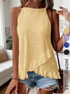 Summer New Halter Backless Top, Leaf Edge Hollow Out Breathable Commuter Date Dress Shirt, Versatile Fashion Piece