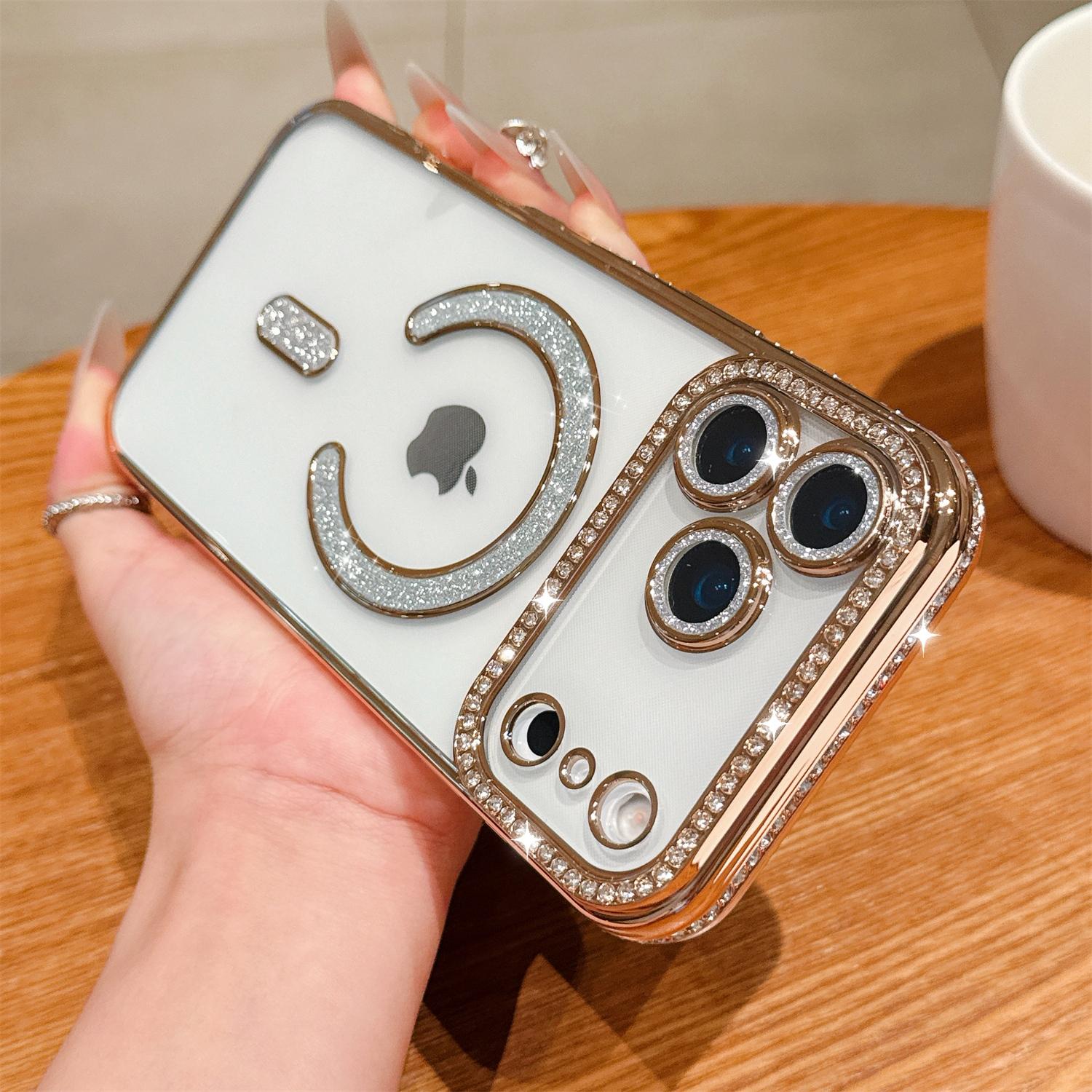 [Free!!Ship!] Mag Safe Luxury Glitter Bling Diamond Case for iPhone 17 Pro Max 16 Plus 15 14 13 Sparkle Camera Lens Protection Shockproof TPU Clear Phone Cover
