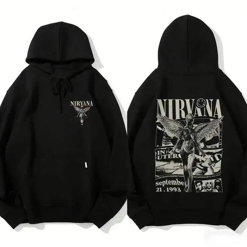 Vintage Retro Nirvana Band Hoodie Music Graphic Pullover Rock Band Hoodie Retro Music Hoodie for Music Lovers Casual Comfort Cotton Fit Unisex Men's and Women's Streetwear Sweatshirts Tops Long Sleeve Pocket T-shirts sweatshirts hooded sweatshirts sohochi