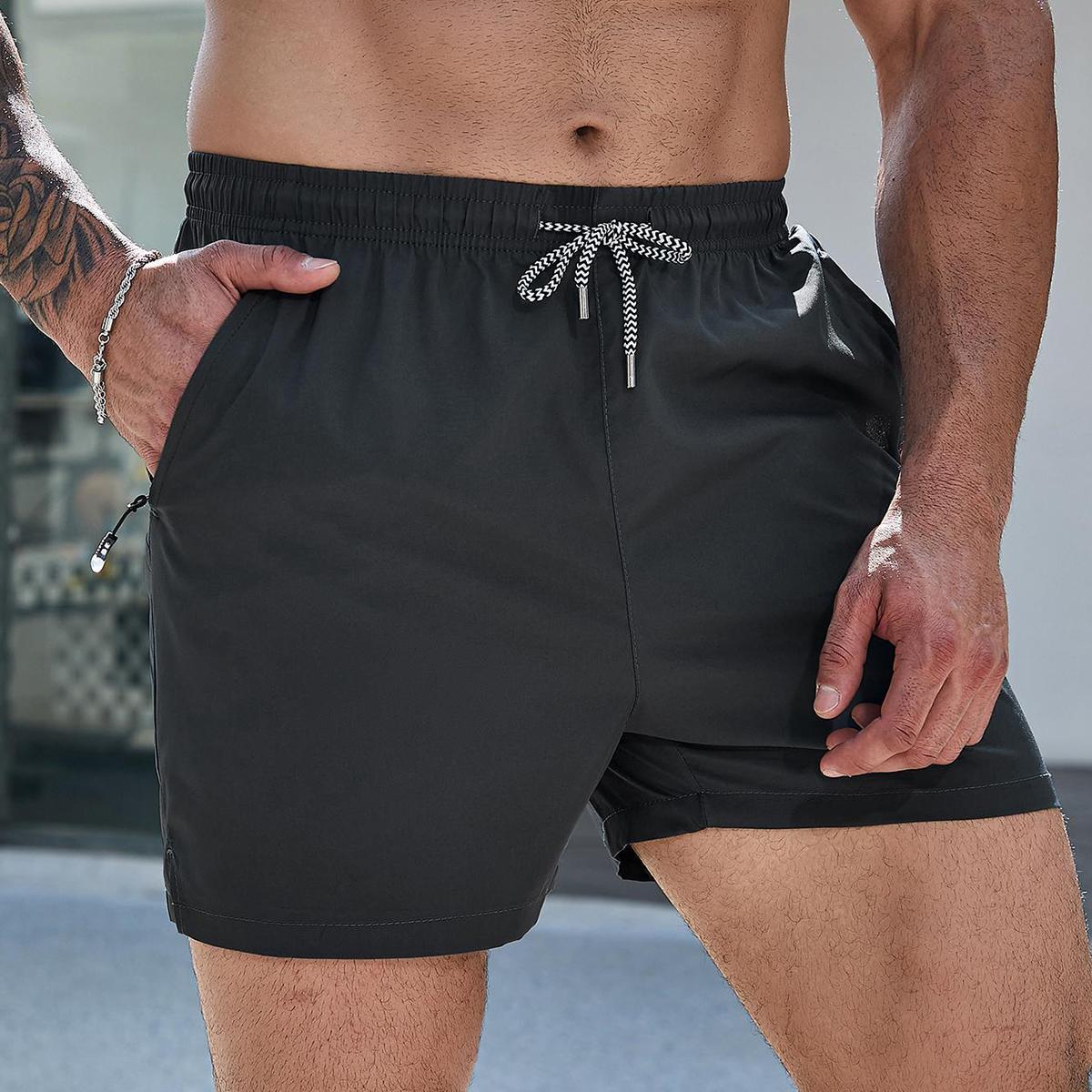 3PCS Men's Plain Fashion Sports Shorts with Drawstring and Zipper Pockets, Suitable for Summer Training, Daily Wear, Elastic Drawstring Waistband with Zipper Pockets, Lightweight and Breathable Summer Workout Pants for Outdoor Activities and Casual Wear