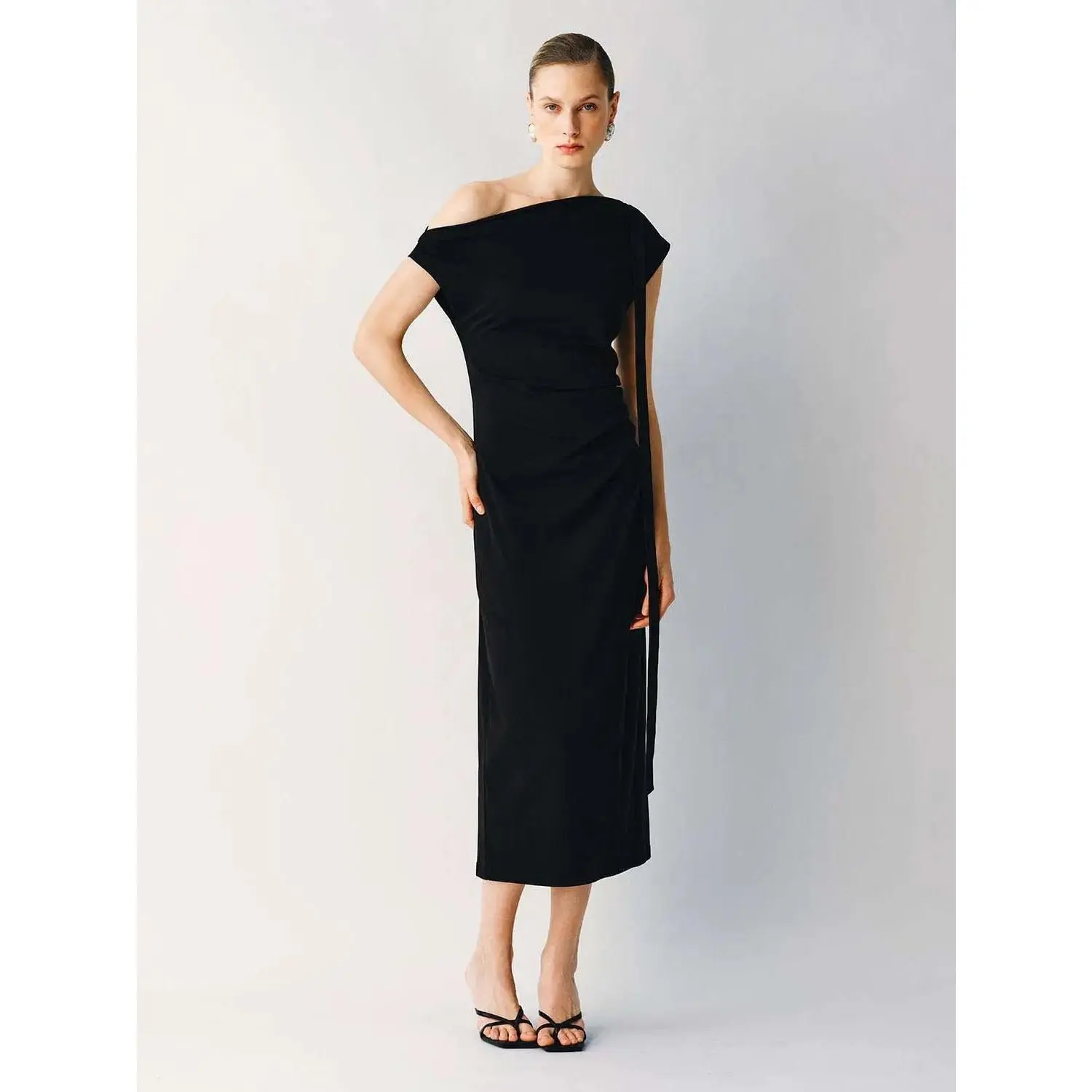 URBAN REVIVO Cotton Slight Stretch Dress, Smooth, Blazer, Minimalist, Cocktail, Drape, Casual, Elegant, Chic, Day