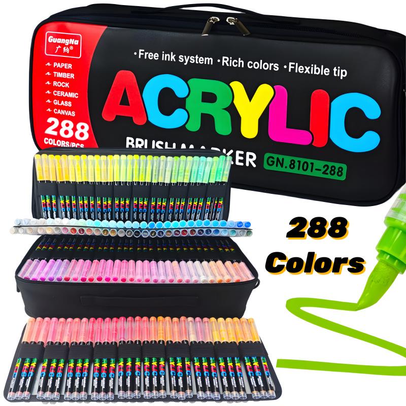 Guangna Automatic Ink Control Acrylic Paint Markers, Brush Tip Acrylic Paint Pens for Wood Rock Glass Canvas Stone Fabric Glass Metal Ceramic Canvas DIY Crafts Art Supplies Art Drawing Supplies Gifts, Acrylic Painting Pen