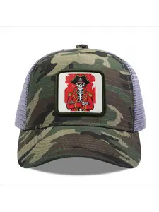 Pirate Skeleton 1 Camouflage Mesh Baseball Cap for Men & Women - Adjustable Snapback Trucker Hat, Breathable Back for Hiking, Fishing, Camping, Golf & Casual Outdoor Attire Camouflage Random