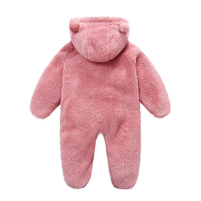 Newborn Baby Boys Girls Bear Ear Fleece Jumpsuits Outfit Long Sleeve Hooded Romper Winter Warm Snowsuit Clothes
