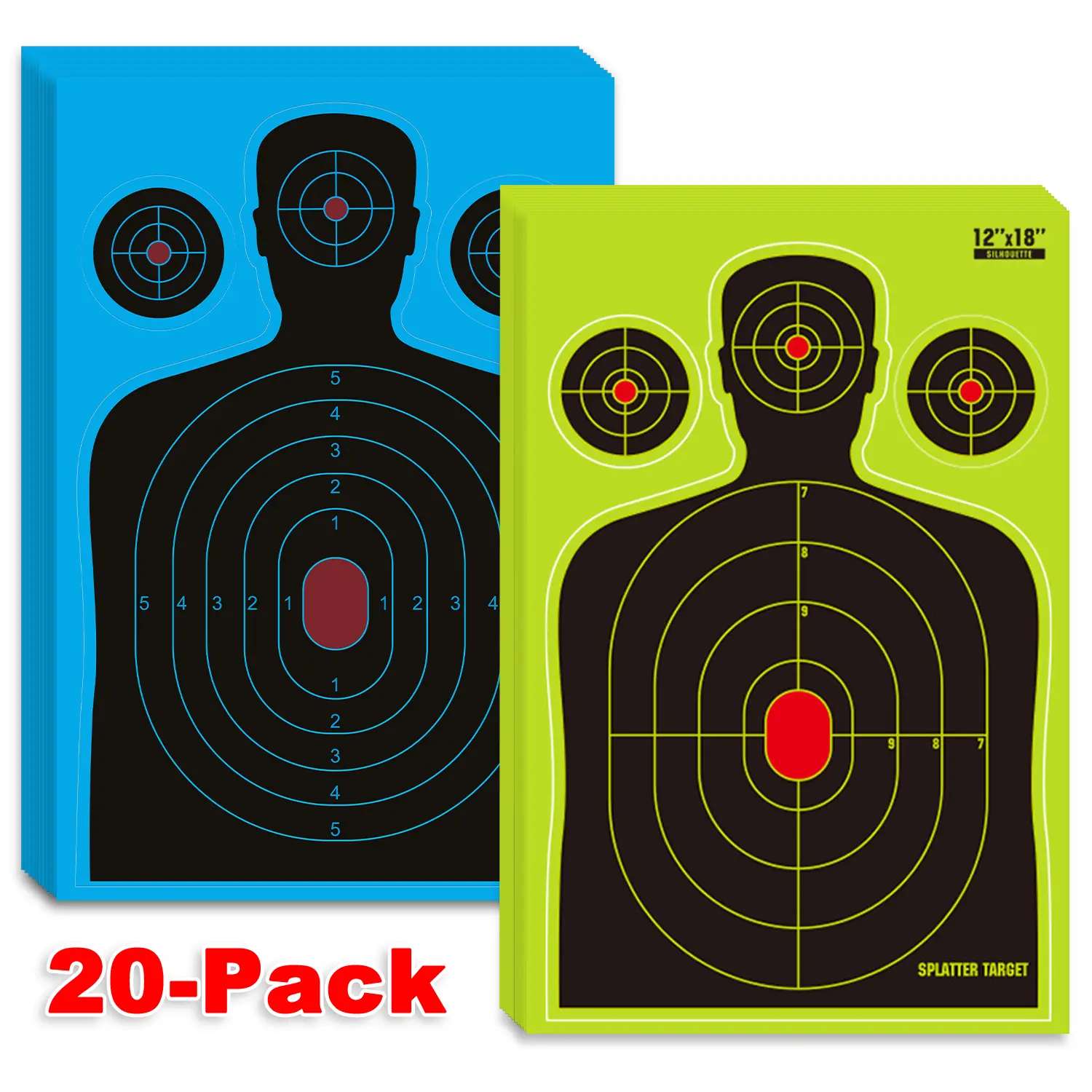 20-Pack 12"x18" Splatter Silhouette Target - High Visibility Reactive Adhesive Paper for Pistol & Rifle Range Practice