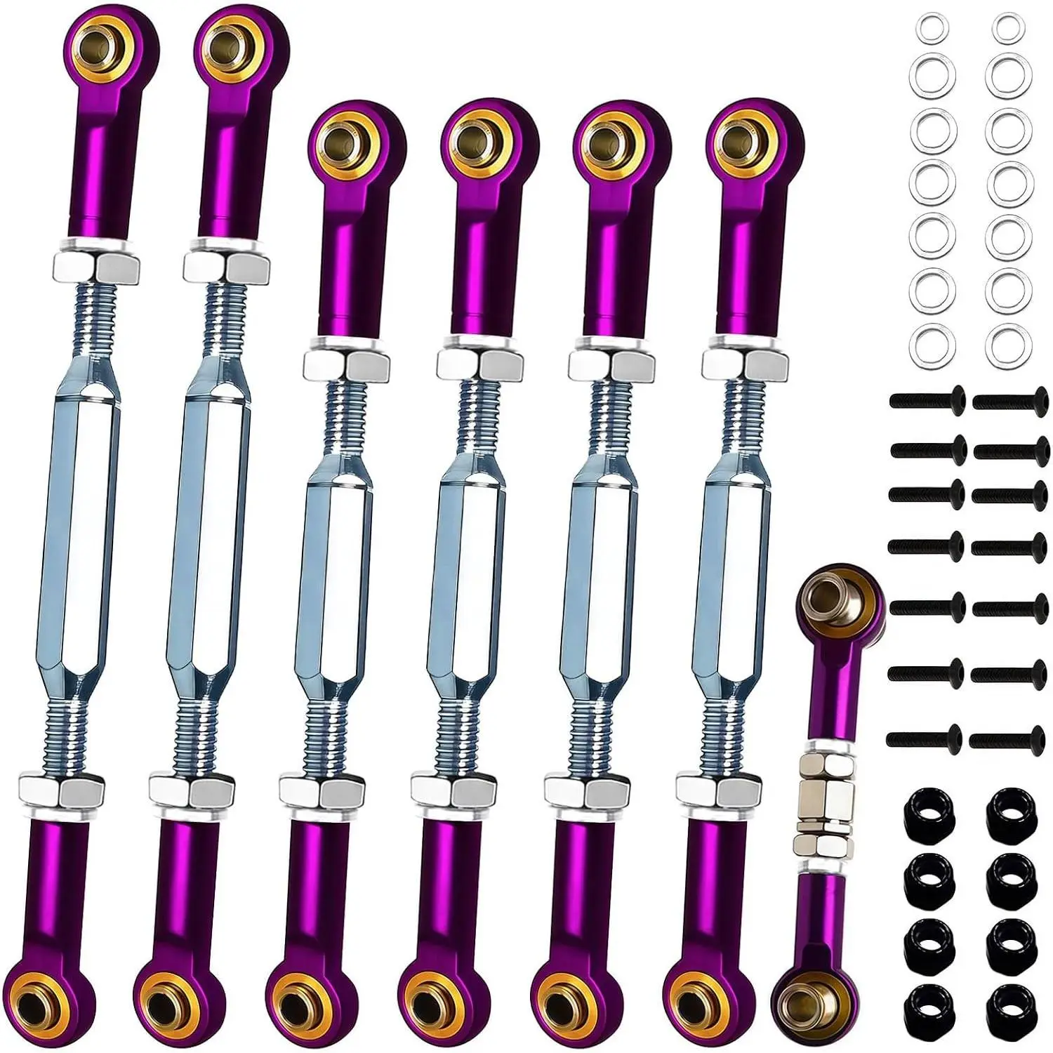 2026 New Upgrade 74-112 mm Stainless Steel Turnbuckles/Camber Links with Spacers Fit for 1/10 Traxxas Slash 2WD Rustler 2WD Stampede/VXL Nitro Rustler Slash 4X4 Bandit RC Car Parts Purple